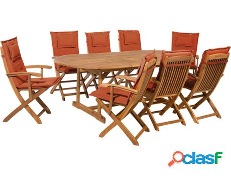 Conjunto Mesa + 8 Sillas Maui (Marrón - Madera de Acacia