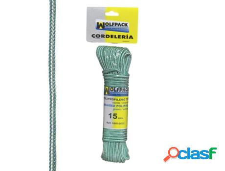 Cuerda trenzada polipropileno blanca / verde (madeja 15 m.)