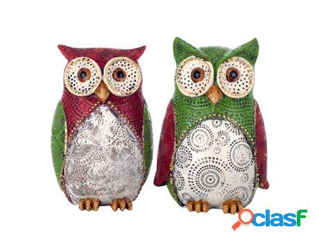 Figura Búho 2 Unidades Multicolor de Resina 14*8*10cm Set