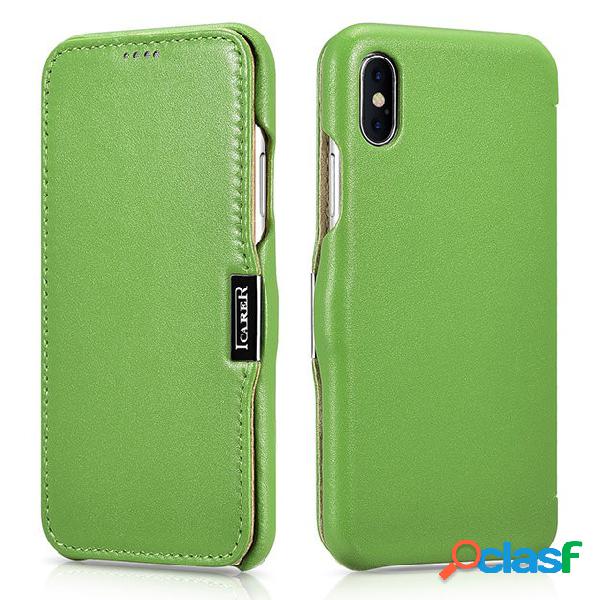 Funda Flip de Couro Genuíno ICARER Clipe de Metal Vintage