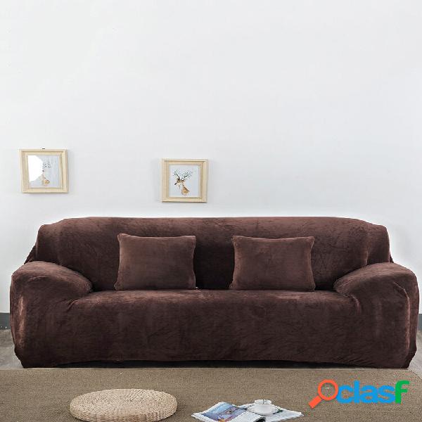 Funda de sofá elástica gruesa de felpa de color sólido