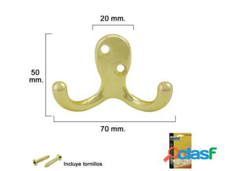 Gancho doble latonado para atornillar con tornillos