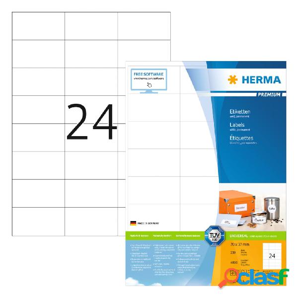 HERMA Etiquetas permanentes PREMIUM 200 hojas A4 70x37 mm