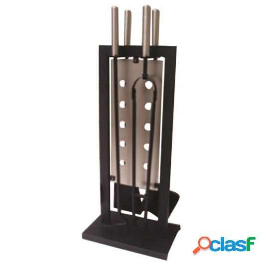 Juego Chimenea H.70Cm Hierro Forjado Negro Mate 5 Pz