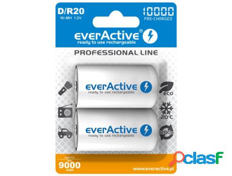 Juego de 2 Pilas Recargables EVERACTIVE R20/D 10000 mAh