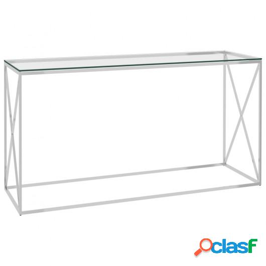 Mesa auxiliar acero inoxidable y vidrio plateado 140x40x78