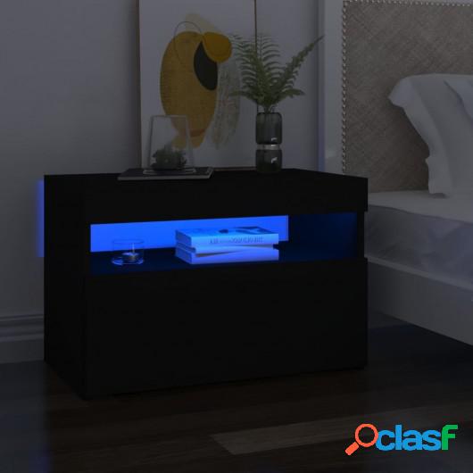 Mesita de noche con luces LED aglomerado negro 60x35x40 cm