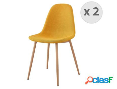 Orlando-Silla De Tela Mostaza Con Patas Metal Madera (X2)