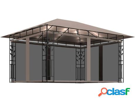 Pérgola VIDAXL Mosquitera y Luces de Cuerda LED (Gris Topo