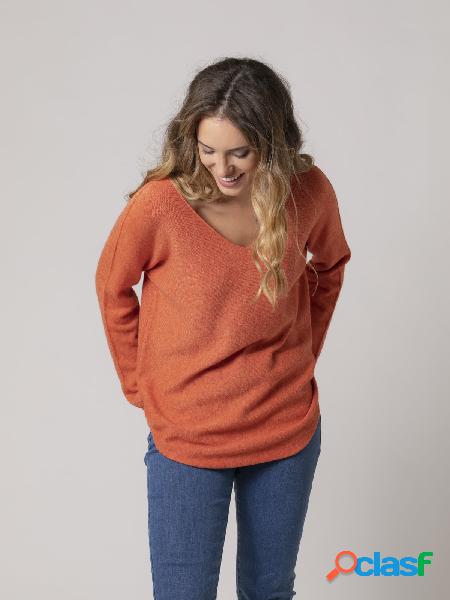 jersey de punto oversize cuello pico super soft Naranja