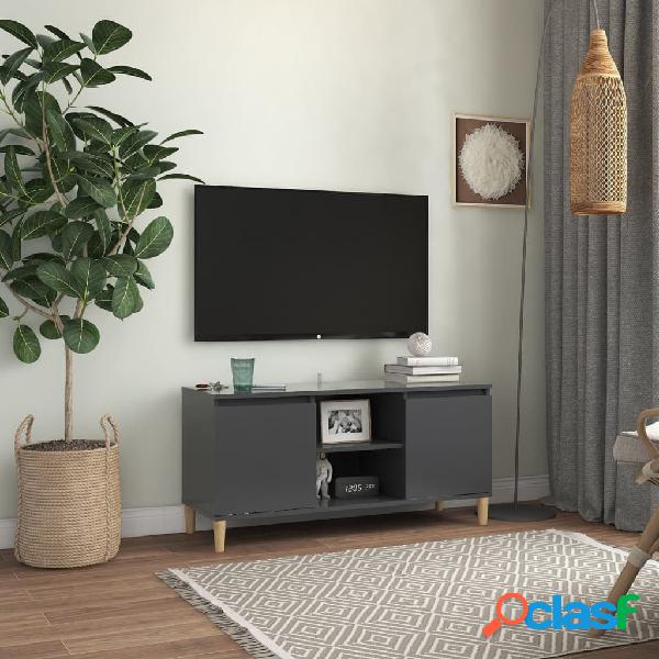 vidaXL Mueble de TV con patas de madera maciza gris