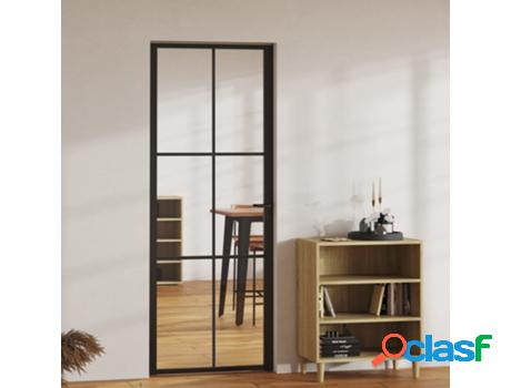 vidaXL Puerta interior vidrio ESG y aluminio negro 76x201,5