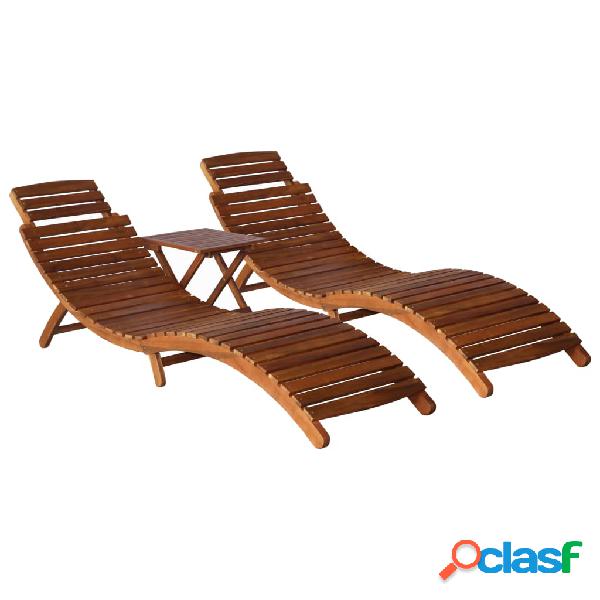 vidaXL Set de tumbonas con mesita 3 piezas madera maciza de