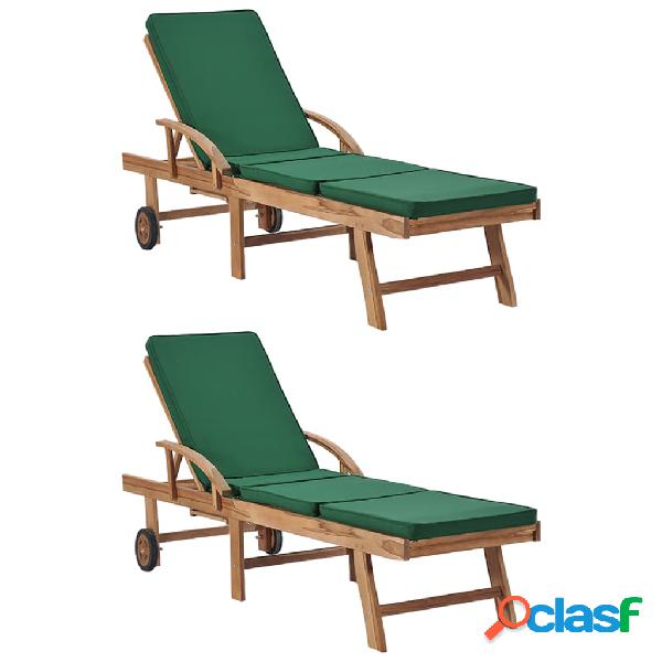 vidaXL Tumbonas con cojines 2 unidades madera maciza de teca