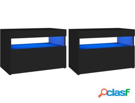 2 Mesitas de Noche VIDAXL con Luces LED (Aglomerado - Negro