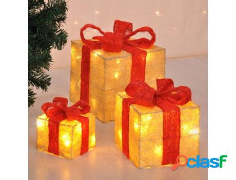 Cajas de Regalo Navidad HI Con cintas Rojo y luces LED (3 un