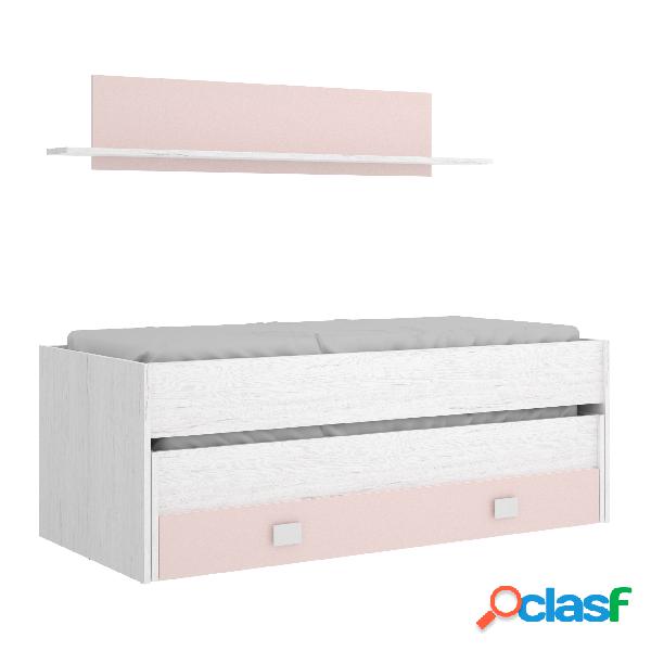 Cama Compacto 1 Cajones+Estanteria Dekit Ocean Artic y Rosa