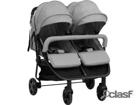 Carrito de Bebé Gemelos VIDAXL de Acero Gris Claro y Negro