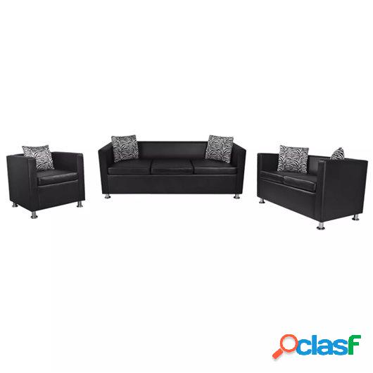 Conjunto de sofás de 2 y 3 plazas y sillón de cuero