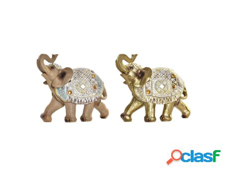Figura Decorativa Dkd Home Decor Elefante Dorado Marrón