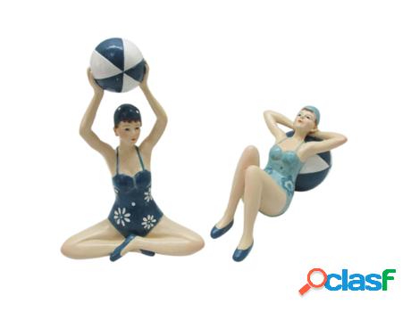 Figura niña sentada 2 Unidades Azul de Resina 20X7X14cm