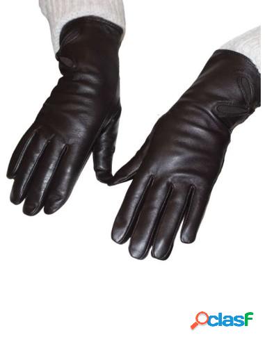 Guantes De Piel Para Mujer Con Adorno Negro 7,5