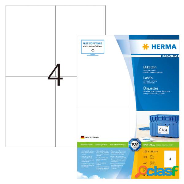 HERMA Etiquetas permanentes PREMIUM 100 hojas A4 105x148 mm