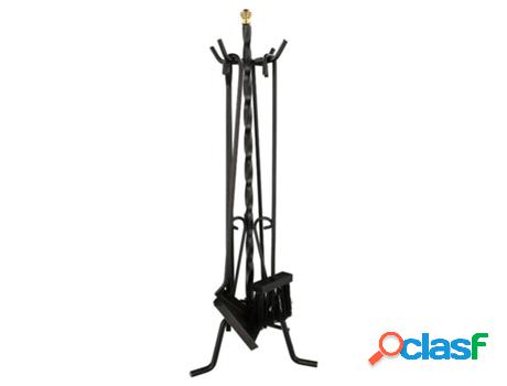 Juego atizadores forjados 5 piezas 25x70 (alt.) cm. soporte,