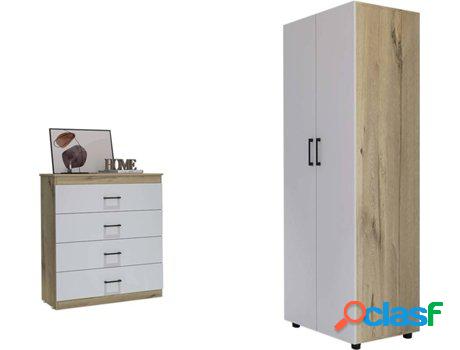Juego de Cómoda y Armario TUHOME Eter (Marrón y Blanco -