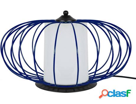 Lámpara de Mesa TOSEL Oita 35 cm (Azul Cilíndrico, Satén