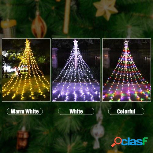 Luces de cascada 317LEDs 8 modos árbol luz pentagrama