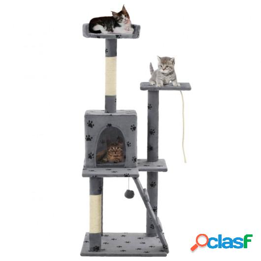 Rascador para gatos con poste de sisal 120 cm huellas gris