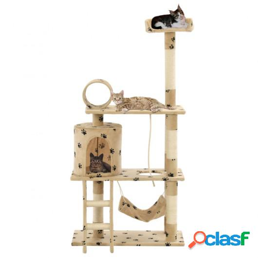 Rascador para gatos con poste de sisal 140 cm huellas beige