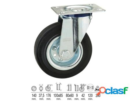 Rueda industrial goma negra placa 140 mm.