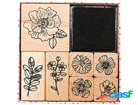 Sellos - 7 Flores teñidas - tinta negra