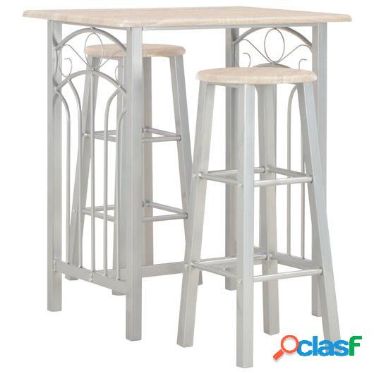 Set mesa y sillas altas de cocina 3 piezas madera y acero