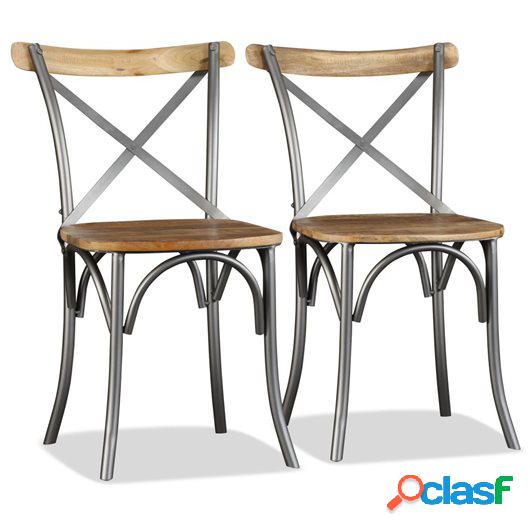 Sillas de comedor 2 uds madera mango y acero respaldo