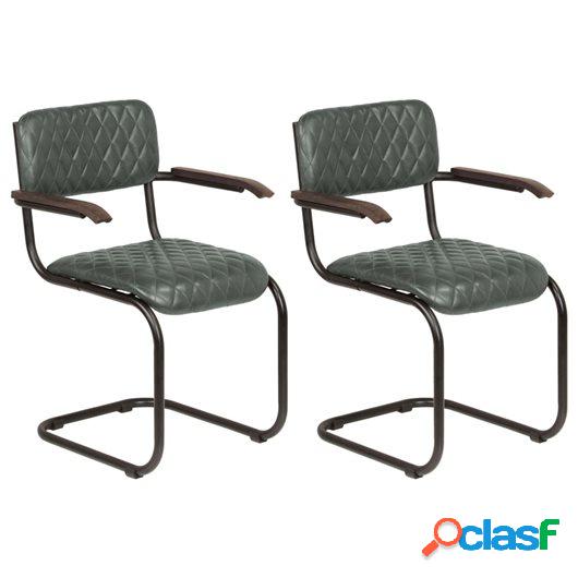 Sillas de comedor con reposabrazos 2 uds cuero auténtico