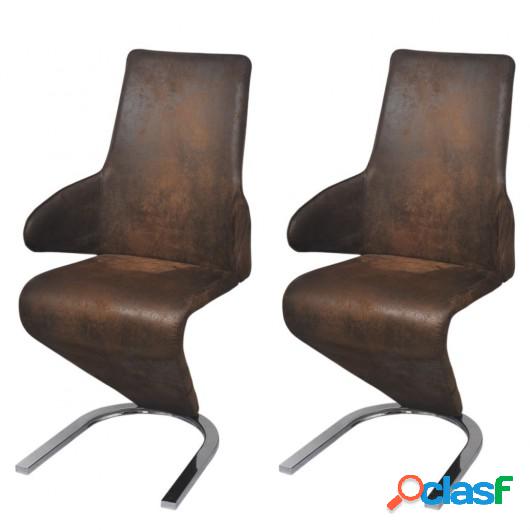 Sillas de comedor voladizas de tela 2 piezas marrón
