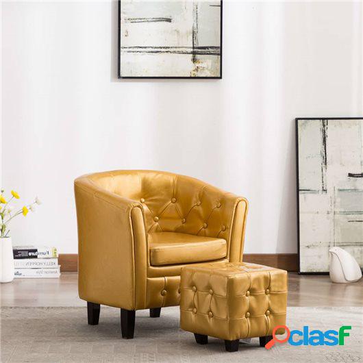 Sillón con diseño de cubo y reposapiés cuero sintético