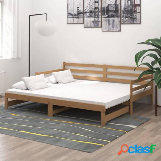 Sofá cama extraíble madera de pino marrón miel 2x(90x200)