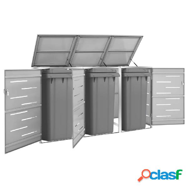 vidaXL Cobertizo contenedor de basura triple acero inox