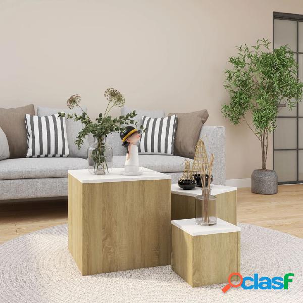 vidaXL Mesas auxiliares 3 piezas aglomerado blanco roble