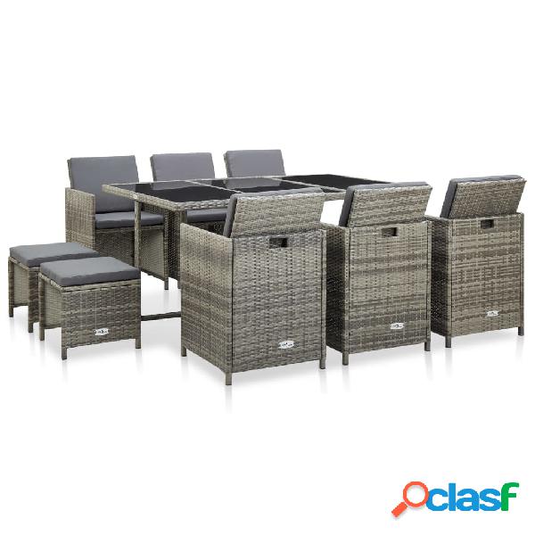 vidaXL Set de comedor de jardín 11 pzas y cojines ratán