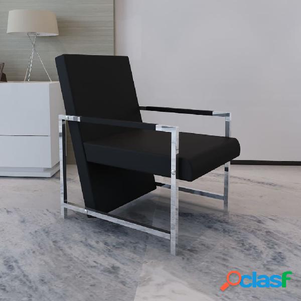 vidaXL Sillón con patas cromadas y cuero artificial negro