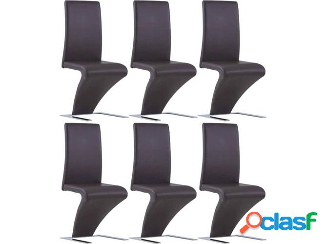 6 Sillas cenar VIDAXL zigzag cuero artificial marrón