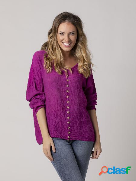 Blusa fluida teen con botones Malva