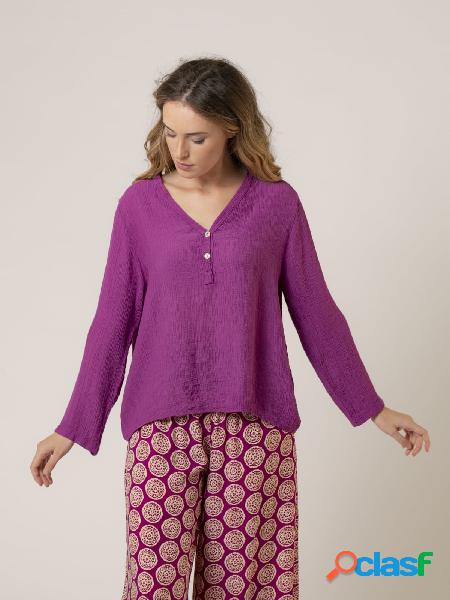 Blusa fuida escote en pico Malva