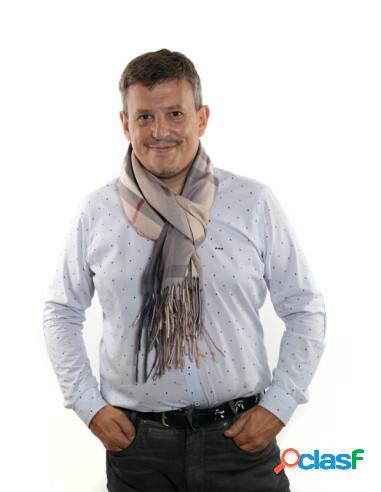 Bufanda Hombre Cashmere Cuadros Y Flecos Largos Beige