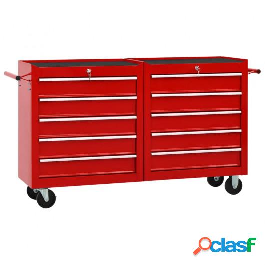 Carro para herramientas con 10 cajones acero rojo